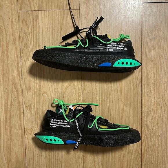 Off-White x Nike Blazer Low '77 4-14 Black Electro Green DH7863-001 Size 9 DS - Picture 2 of 8